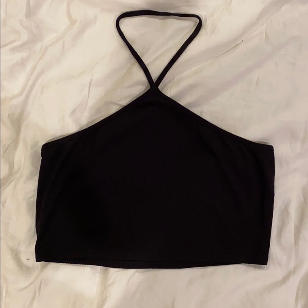 bear dance black cropped halter tank top